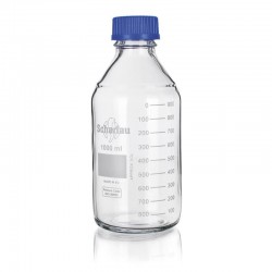 FLACON 500ML VERRE CLAIR ISO GL45 BOUCHON BLEU + BAGUE x 10