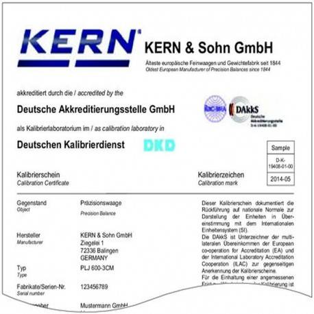 CERTIFICAT DKD POUR POIDS 50kg F1/F2 KERN